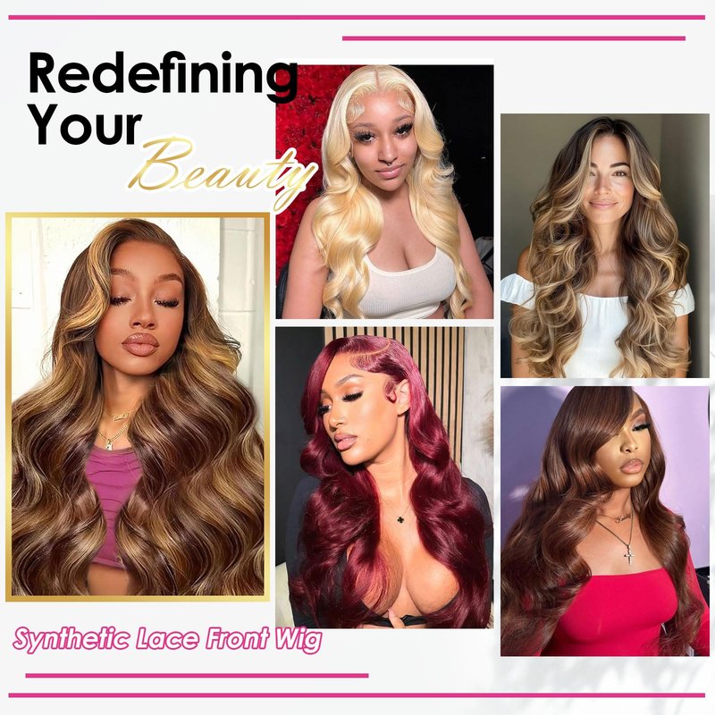 Ruiieea 99J Burgundy Lace Front Wig Synthetic 13x4 Lace Front Wig Body wave Lace Frontal Wig for Women Glueless Daily Use 26 Inch