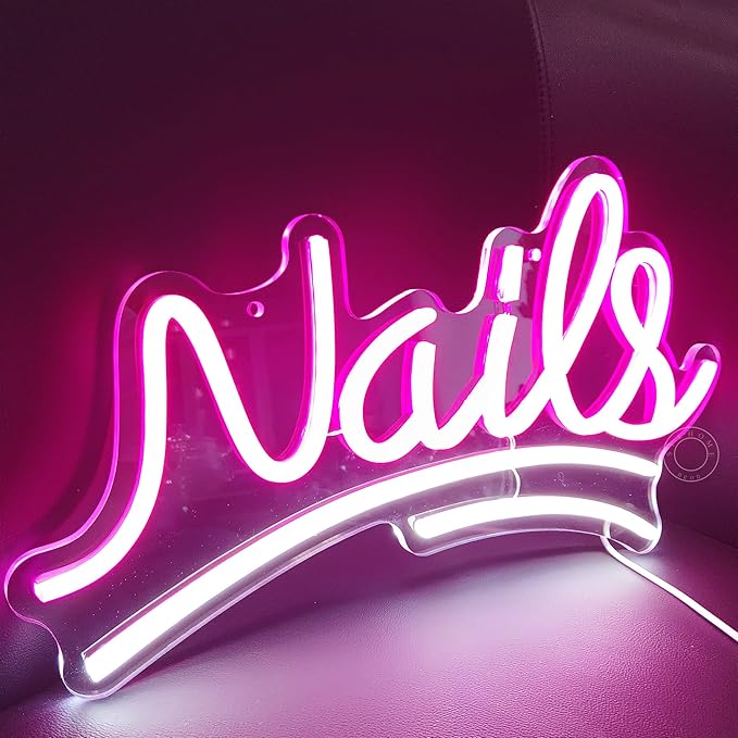 SYLHOME Nails Led Neon Light Sign Pink Business Wall Windows Sign Decor Nails Bar Beauty Salon Girls Bedroom Hanging Light Up Sign USB Birthday Makeup Decor 15.75"X8.7"