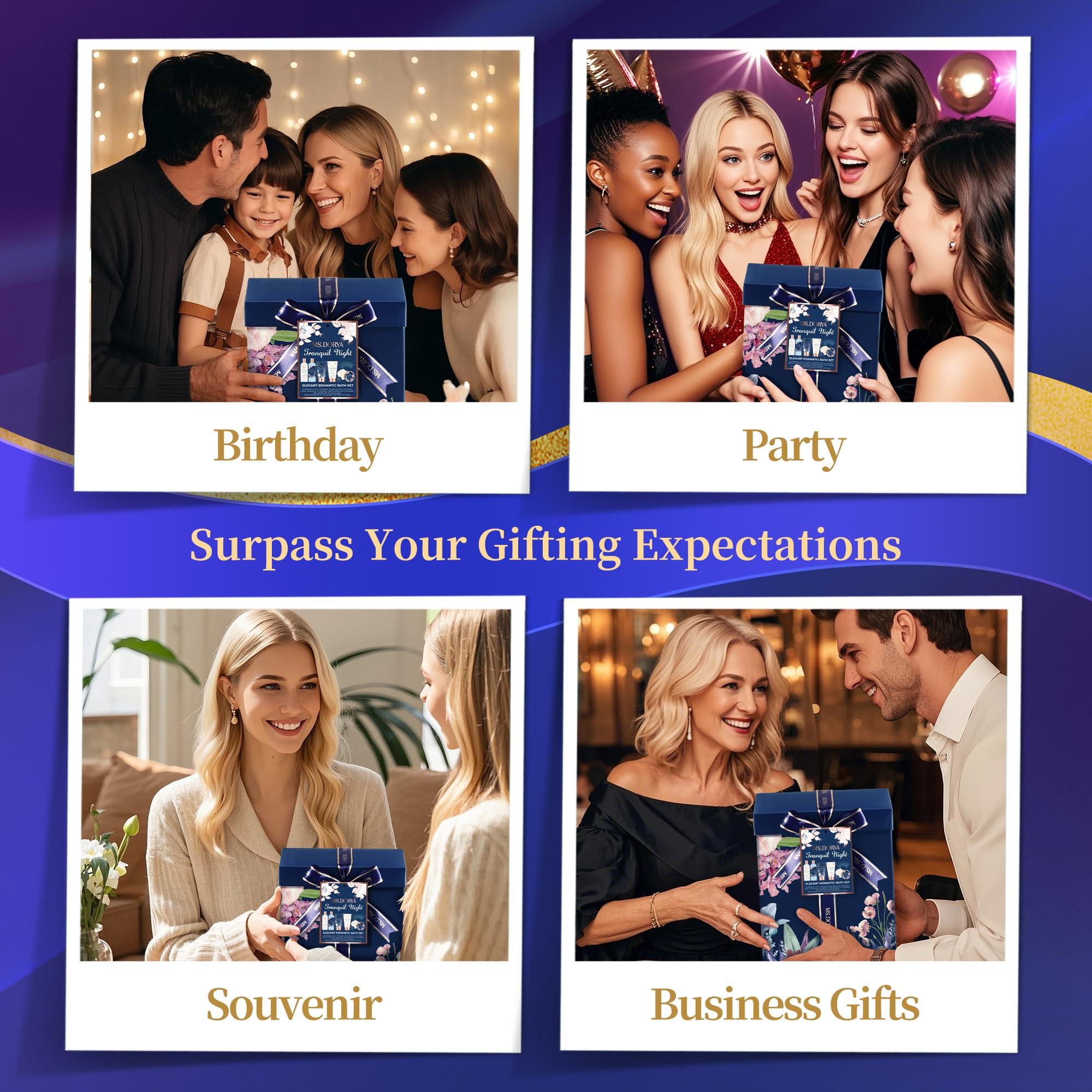 Women's Birthday Spa Gifts- Birthday Bath Gift Sets with Body Lotion, Shower Gel, Hand Cream & Body Scrub - Lavender Chamomile Scent Self Care Gifts for Women Wife Girlfriend - Relaxing Home Spa Kit