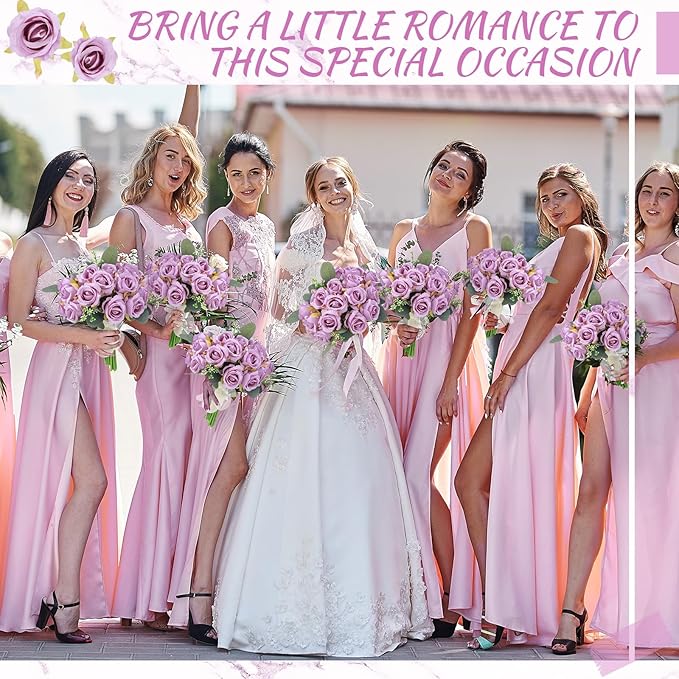 Zeyune 12 Bunches Wedding Bridesmaids Bouquets 144 Heads 7 Inch Artificial Rose Bouquets Silk Fake Flower Bulk with Stems for Valentine's Day Wedding Bridal Shower Home Party Decor(Purple)