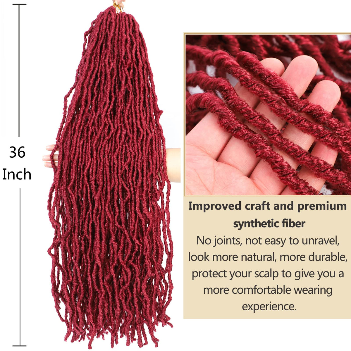 Alrence Faux Locs Crochet Hair 36 Inch 7 Packs Soft Locs Burgundy Red