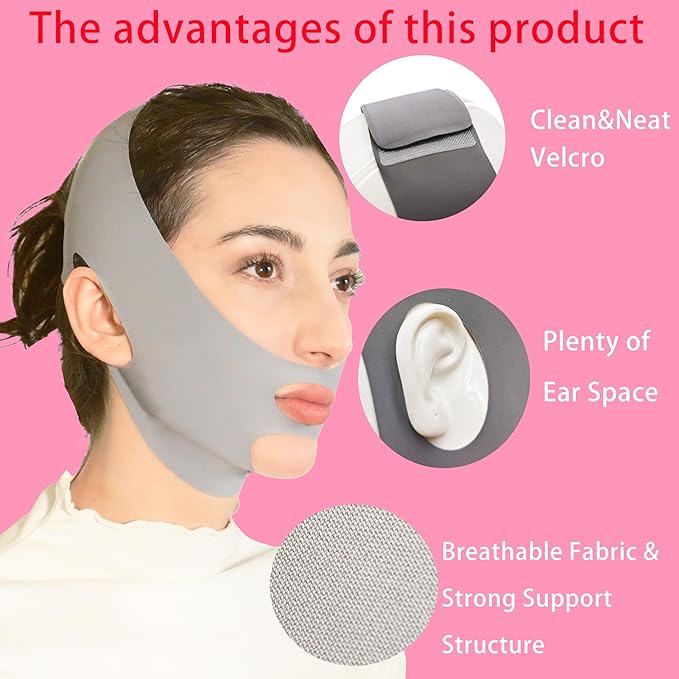 V Line Lifting Mask Chin Strap for Sleeping, Face Lifting Strap, Chin Strap, V Line Mask, Jawline Shaper, Jaw Strap, Double Chin Reducer, Face Lift Tape & Snoring Solution (Grey)