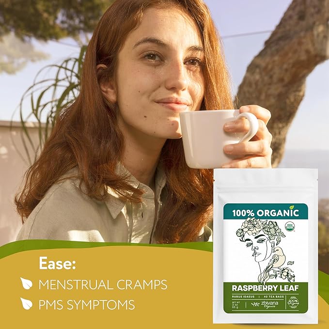Organic Raspberry Leaf Tea (40 Tea Bags) - Red Rasberry Leaf TeaBags - Period Tea for Womens Cramps, Hormone Balance, Fertility – Te de Hoja de Frambuesa Roja