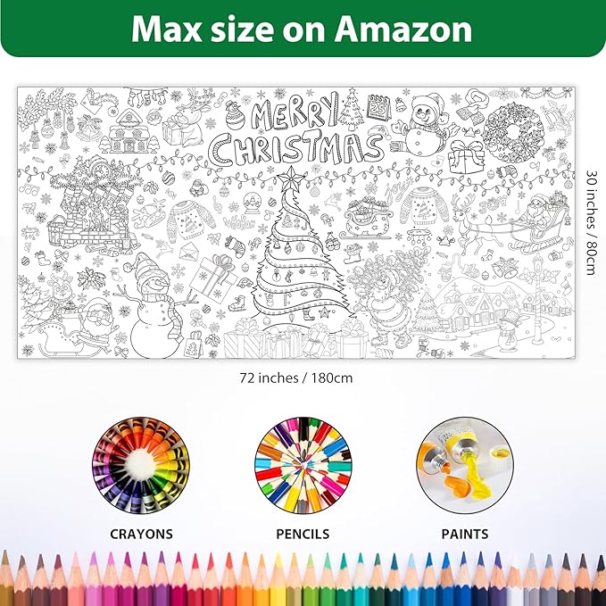 Tbsone Christmas Coloring Tablecloth for Kids ‒ 72×30 Inch Giant DIY Paper Table Cover, Xmas Party Activity & Craft Decorations