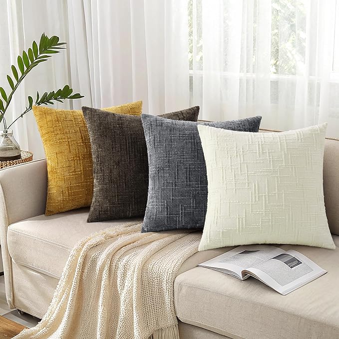 decorUhome Dark Grey Chenille Throw Pillow Covers 22x22 Set of 2 Thick Textured Slubby Couch Pillow Covers Farmhouse Accent Modern Neutral Decorative Pillow Cases for Bed Sofa Living Room