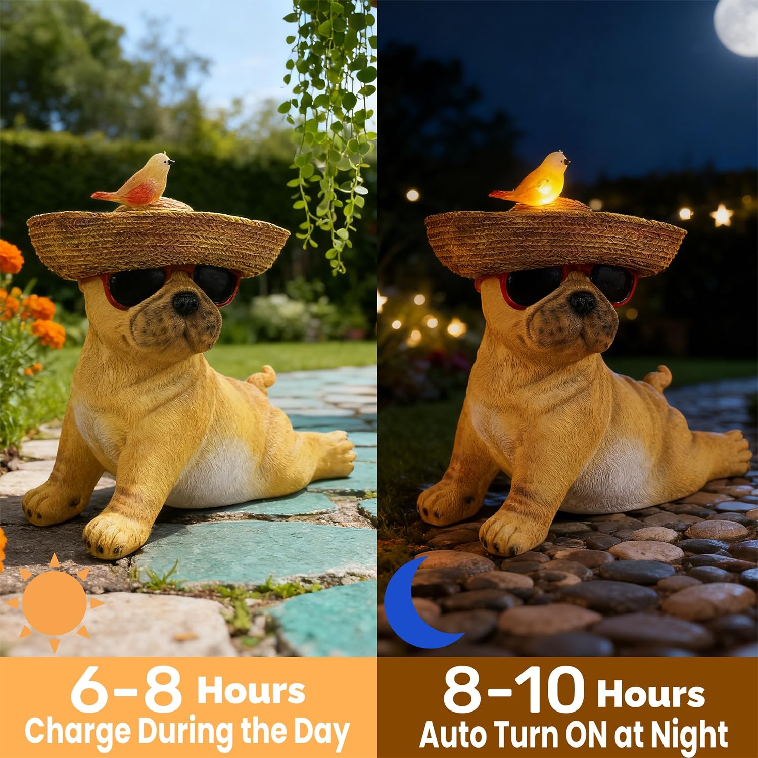 Glintoper Solar Garden Statue Dog Figurine, 8.7" Outdoor Resin Puppy Whimsical Lawn Porch Yard Art, Birthday Mothers Day Ideal Gifts, Lighted Shar Pei Ornaments for Patio Pathway Yard Decoration ﻿