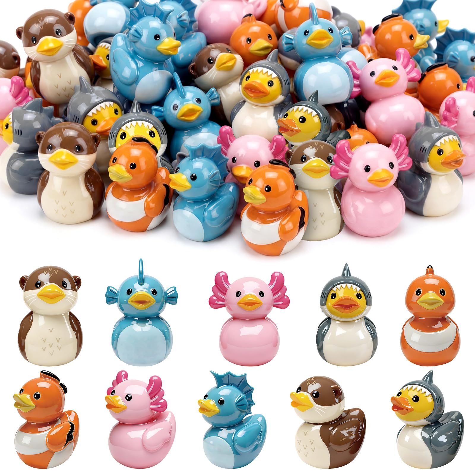 Novabright 100 Pcs Mini Resin Ocean Animals Ducks Tiny Resin Animals Ducks Figures Small Animal Statue for DIY Cake Craft Garden Landscape Ornament Potted Decoration Birthday Party Supplies