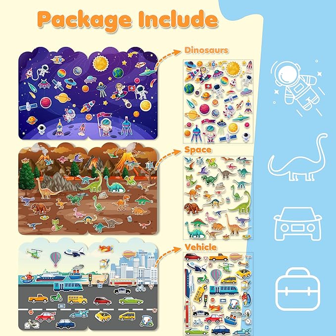 Reusable Sticker Books for Toddlers 2-4 Years - Travel Toys for Toddlers 1-3,Gifts for 2 Year Old Girls | Arts and Crafts Activities - Stocking Stuffers for Kids - Puffy Stickers Coloring Books