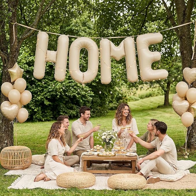 40 Inch Beige HOME Balloons, Large Cream Letter Balloon for Housewarming Party Decor, Ivory White New Home Welcome Balloon Banner Balloons Sign for Sweet House Warming Homecoming Party Decorations