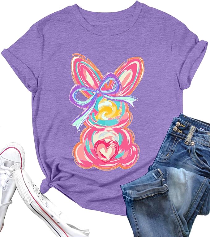 LAZYCHILD Women Easter Teacher Shirts: Funny Treat All with Kindness T-Shirt Bunny Rabbit Tee Tops