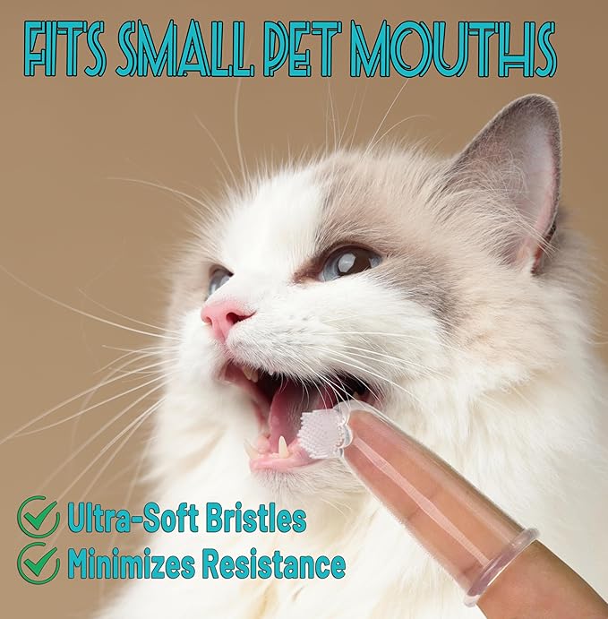 E.M&S.T by Emmeliestella Small Dog & Cat Toothbrush Kit，Micro Head, Kitten Toothbrush, Finger Brush, Starter Kit, Round & Pointed Design, Pet Dental Care, Soft Bristles, Multi-Angle, Deep Clean, 5PCS