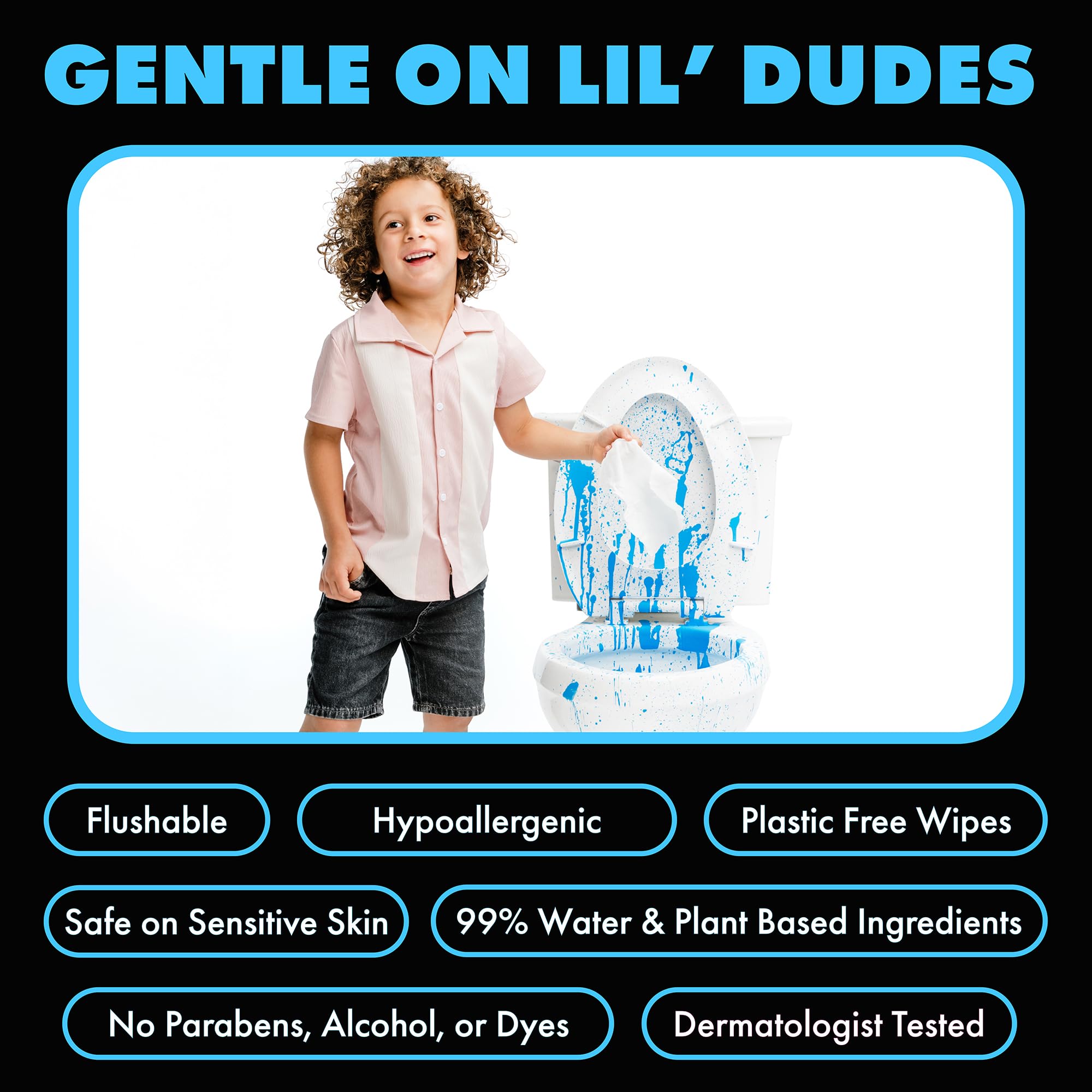 DUDE Wipes LiL' DUDE Flushable Water Wipes for Toddlers - Potty Training Toilet Safe (unlike nonflushable baby wipes) - 99% Water, Hypoallergenic for Sensitive Skin - Unscented, 4 Pack (168 Count).