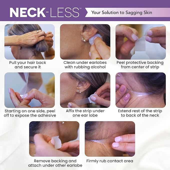 NECK-LESS Professional Face Tape - Patented Face Lift System, Invisible Enhancement Strips for Jawline & Neck (10 Strips)