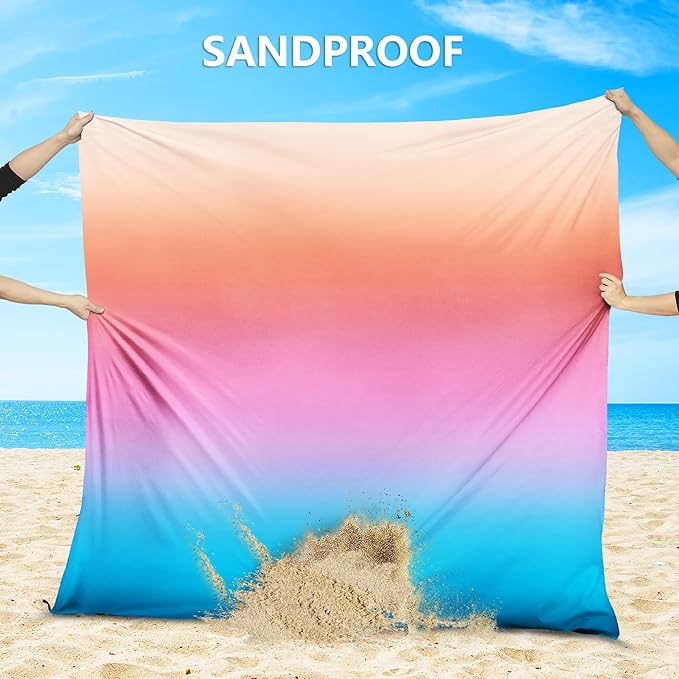 WIWIGO Beach Blanket Waterproof Sandproof Beach Mat 79" X 83"/10'x9'for 2-8 Adults Quick Drying Outdoor Picnic Mat Beach Accessories for Travel, Camping, Hiking