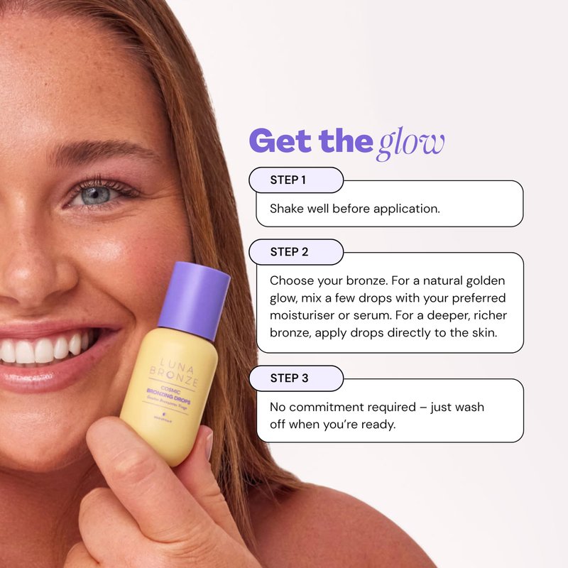 Luna Bronze Cosmic Bronzing Drops | Liquid Bronzer and Illuminator for Face and Body | Hydrating, Washable, Non-Greasy with Hyaluronic Acid and Shea Butter | Vegan, Cruelty Free (30ml/1.01 fl. oz)
