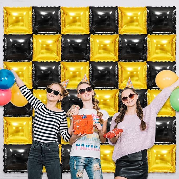 36 Piece XL Golden Square Foil Balloon Wall Screen Double Sided Square Balloon Screen Tunnel Arch Kit Mylar Square Balloons For Baby Shower Graduation Prom Birthday Party Decorations (Golden)