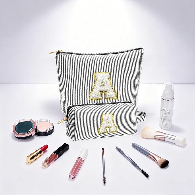 Travel Essentials - Portable Travel Toiletry Bag for Women, Initial Makeup Kit Organizer Make up Cosmetic Bag Set, Black M