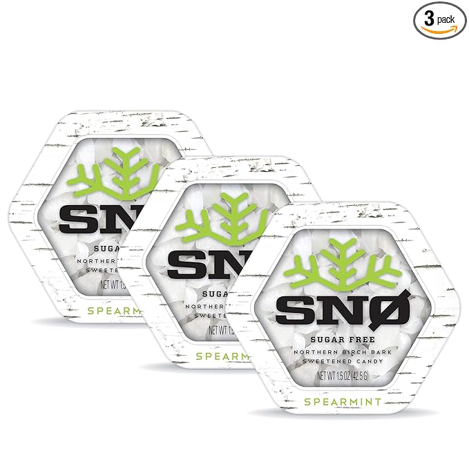 Spearmint KETO Xylitol Candy Chips (3-Pack) - SNØ 1.5oz Tin - Sugar-Free Candy With Only 2 Ingredients | Low Carbs, Diabetic-Friendly, Non-GMO, Vegan, GF & Kosher | Purest candy in the world!
