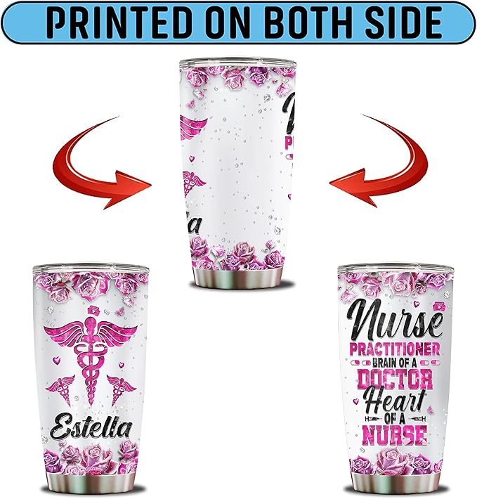 Personalized Gifts For Nurse Practitioner Female 20oz Insulated Stainless Steel With Lid Christmas Birthday Mother's Day Valentine Tumbler Coffee Mug Travel Cup Gift For Wife Women Mom