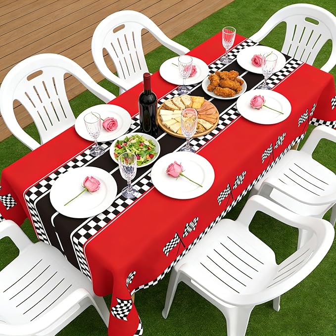 Slergut Race Car Birthday Party Decorations, 6 Pack Racing Car Tablecloth Checkered 54"x108", Race Cars Decorations Party Supplies Favors, Cars Birthday Decoration for Boys Baby Shower