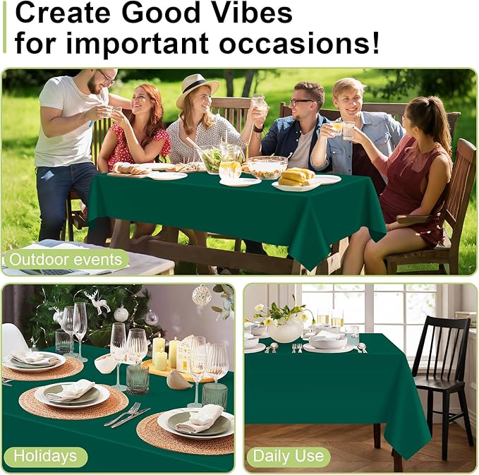 QIKSION Dark Green Plastic Table Cloth Disposable 12 Pack, 54 x 108 Inch Tablecloths for Party, Christmas Decorations, Rectangle Table Cover