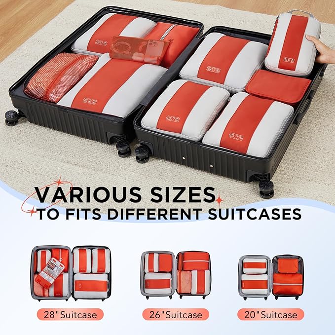 10 Set Compression Packing Cubes for Travel Essentials,Compressible Expandable Packing Cubes for Suitcase,OlarHike Luggage Organizer Bags for Travel,Handy Helper for Organizing Clothes(Orange)
