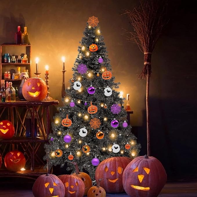 61PCS Halloween Tree Ornaments Ball Hanging Decorations Pumpkin Bat Witches Spider Halloween Decor Home Decor Indoor for Party Holiday