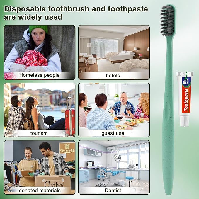HOFASON Disposable Toothbrushes with Toothpaste 30 Pack, Travel Toothbrush Toothpaste Set Bulk, Individually Wrapped Travel Size Tooth Brush Paste for Homeless, Hangover Kit Guest Bathroom Essentials