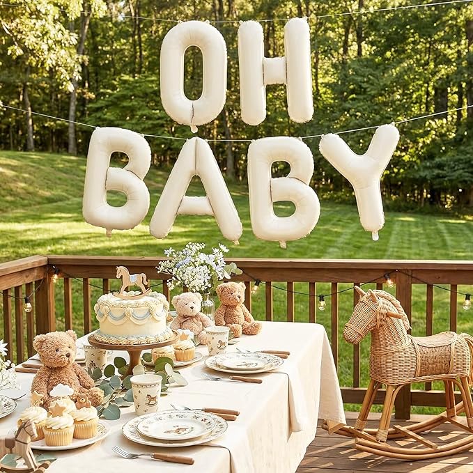 Biapian 40 Inch OH BABY Letter Balloons, Big Beige Foil Balloons, 6 Pcs Giant Alphabet Large Balloon Neutral Balloon Banner Sign for Baby Shower Birthday Gender Reveal Party Decoration