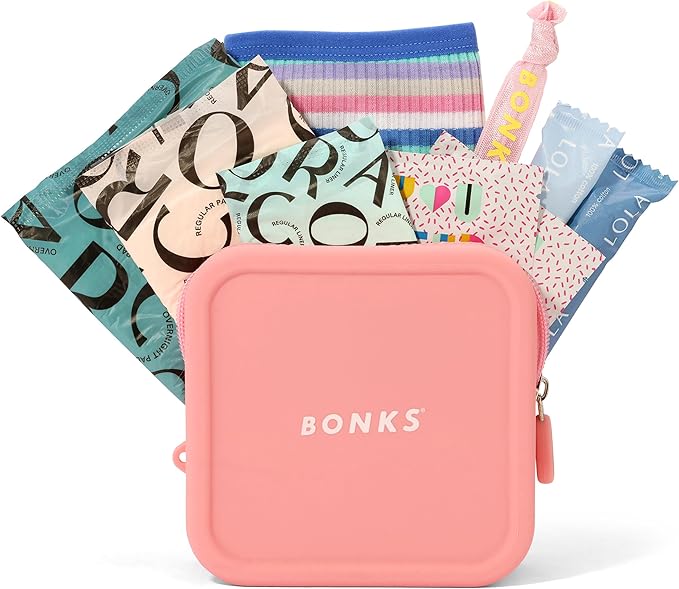 BONKS GoGo Kit - First Period Kit - Tween Period Starter Kit - Emergency Kit for Girls - Essential Hygiene Kit - Includes Pads, Tampons, Underwear & More - S/M (12-14)