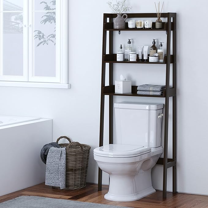 UTEX Over The Toilet Storage, 3-Tier Bathroom Shelves Over Toilet, Behind Toilet Bathroom Organizer (Espresso)
