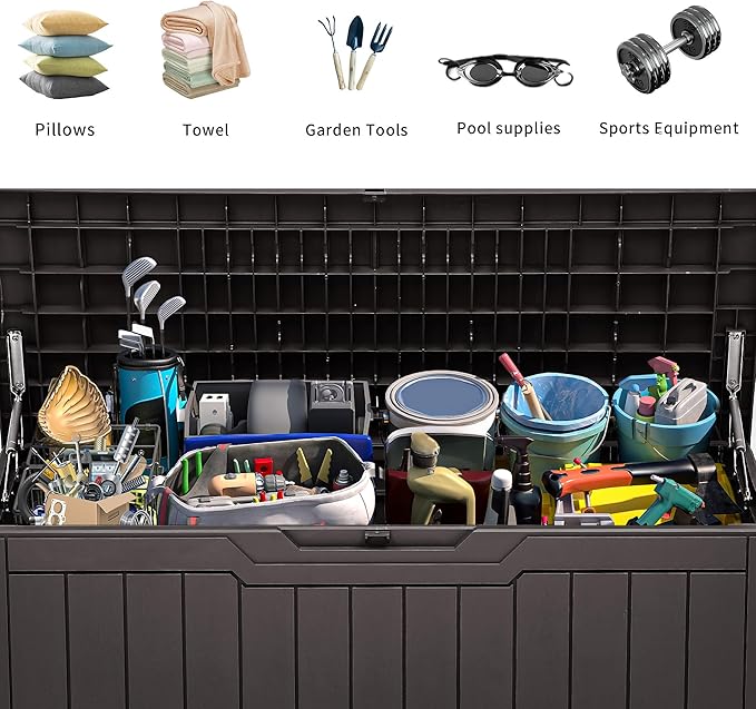 YITAHOME 80 Gallon Outdoor Storage Box, Large Water Resistant Resin Deck Box, Indoor Outdoor Lockable Storage Container for Patio, Garden, Cushions, Tools, Equipment (Dark Brown)