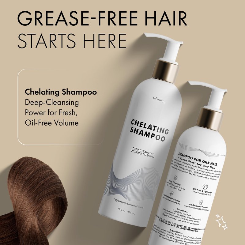 Chelating Shampoo – For Oily Hair & Oily Scalp -Deep Cleansing Clarifying Shampoo- Removes Hard Water Buildup, Chlorine & Residue-Nourishes-No Silicones, No Parabens, Fresh Volume. 12 Fl Oz ( 355 ML)