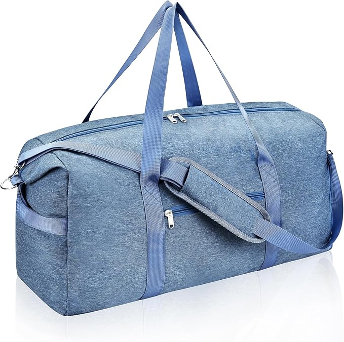 Carry on luaggage 22x14x9 Airlines Approved, Foldable Travel Duffel Bags Weekender Overnight Carry on Duffel Luggage Gym Duffle Bag with Wet Pocket & Shoe Compartment for Women Men(Blue, 40L)
