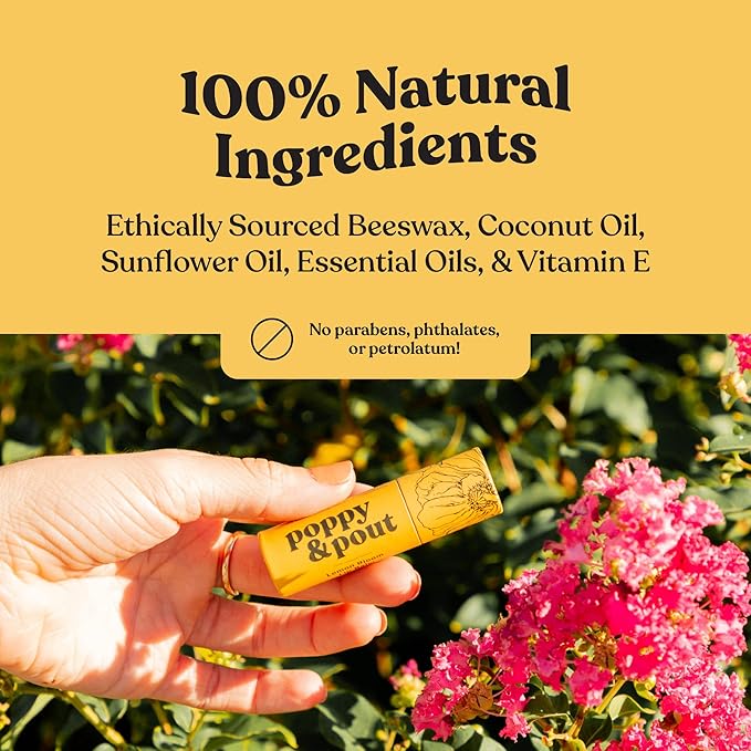 Jumbo Lip Balm Gift Set (3-Pack, Top Flavors) | Poppy & Pout All Natural Lip Balms & Moisturizers | Hydrates with Beeswax, Vitamin E, Organic Coconut Oil | Cruelty-Free | Recyclable Cardboard Tube
