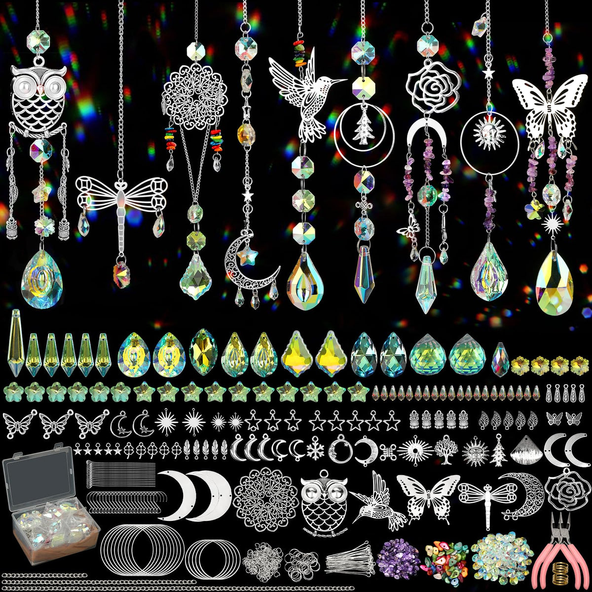 860 PCS DIY Suncatcher Kit Sun Catchers Making Supplies Arts and Crafts for Adults Hanging Prism Suncatcher Kits for Adults with Crystals Sun Catchers Indoor Window Garden Christmas Decor Wedding Home