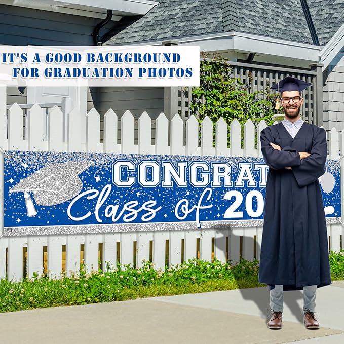 Large Congrats Grad Banner Light Blue Class of 2026 Banner Backdrop 2026 Yard Sign for Graduation Party Supplies Graduation Decorations 2026 (Light Blue)