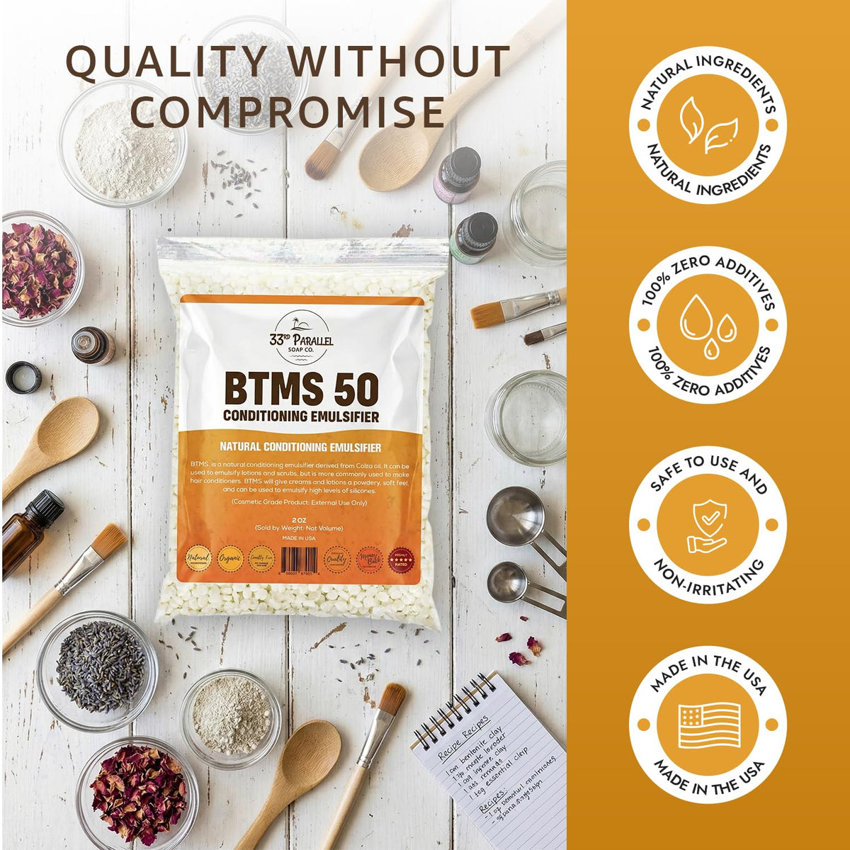 33rd PARALLEL | BTMS 50 (1 LBS / 16 Oz) Conditioning Emulsifier | 100% Natural Plant Derived | Behentrimonium Methosulfate Cetearyl Alcohol Emulsifying Conditioner | Product of USA (1 POUND)