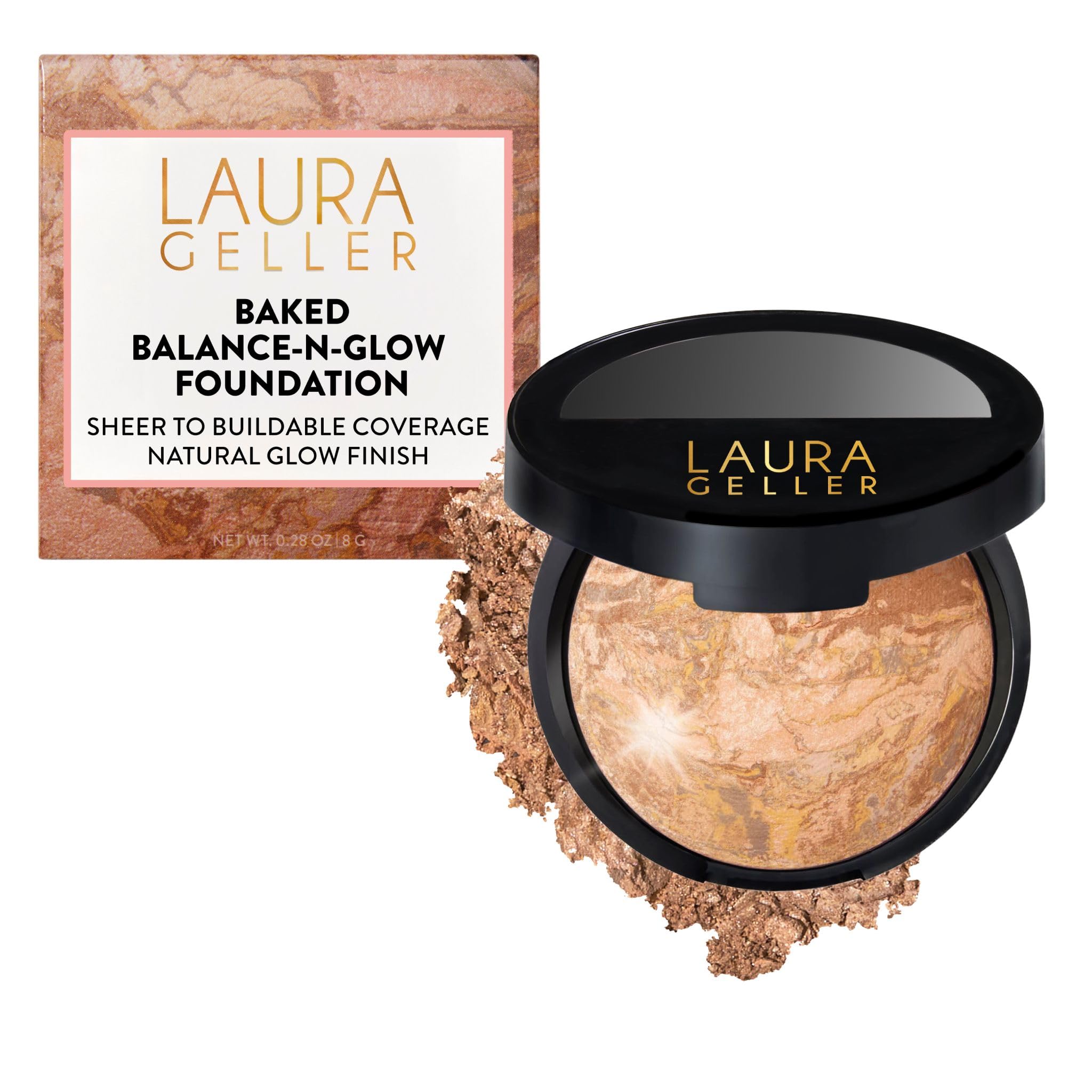 LAURA GELLER NEW YORK Baked Balance-n-Glow Illuminating Powder Foundation – Medium – Handmade in Italy – Pearl-Infused Satin Finish – Vitamin C Brightening – Buildable Sheer Coverage – For Mature Skin