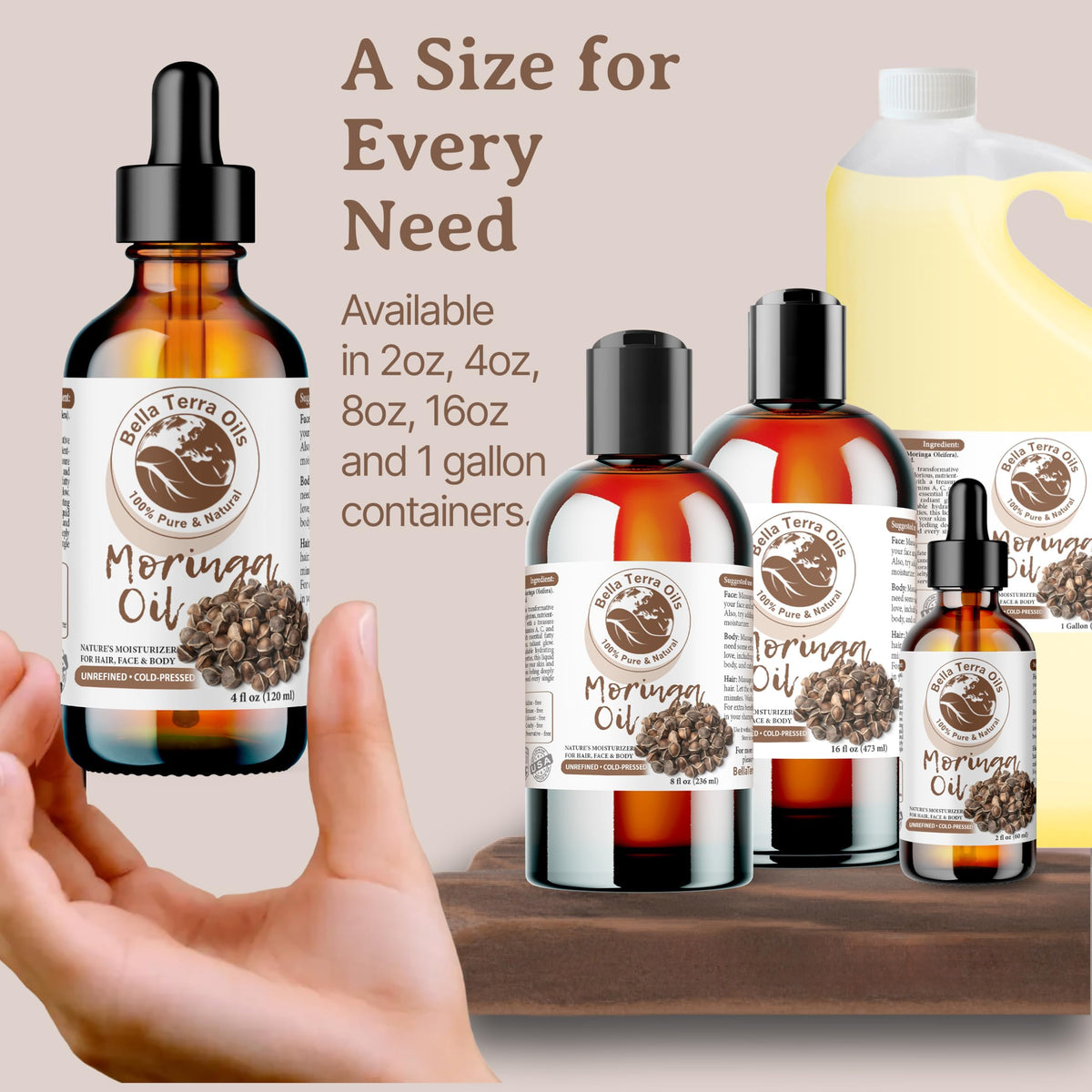 Bella Terra Oils - Natural Moringa Seed Oil 8 oz - A Symphony of Nutrients & Fatty Acids, Elevating Beauty Rituals with Natural Nourishment