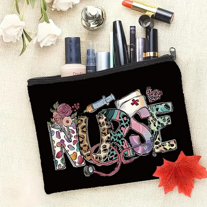 GRITOSE Nurse Makeup Bags Nurse Gift Nurse Accessories Toiletry Bag for Birthday Gift Friend Student Nurse Cosmetic Bags With Zipper, Black Small Cosmetic Travel Pouch