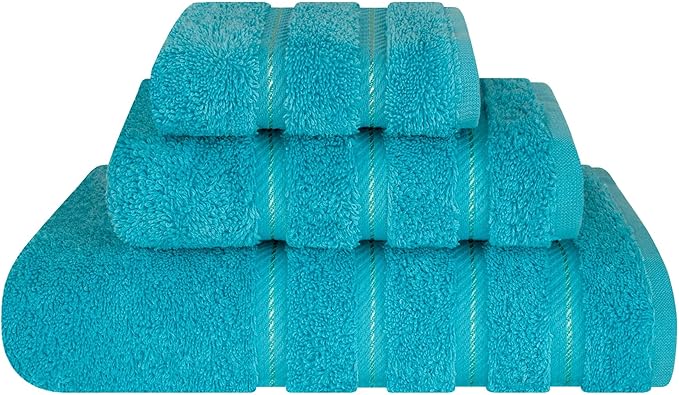 American Soft Linen Premium 3 Piece Towel Set, 1 Bath Towel 1 Hand Towel 1 Washcloth, 600 GSM 100% Cotton Turkish Towels for Bathroom, Aqua Blue Towel Set