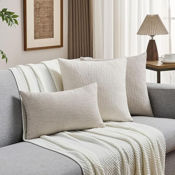 FUTEI Natural Decorative Throw Pillow Covers 18x18 Inch Set of 2,Soft Linen Slub Texture Cushion Case,Farmhouse Home Decor for Couch Bed Living Room