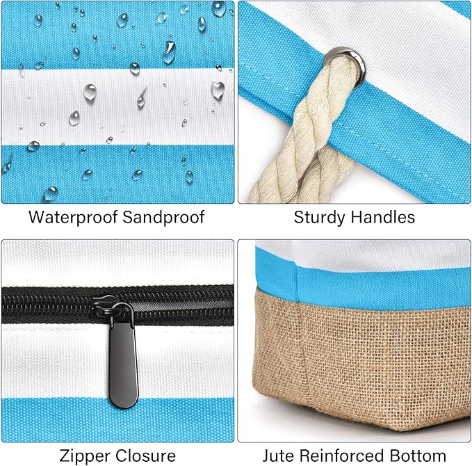 Becokan Beach Bags for Women Large Canvas Beach Tote Bag Beach Bags Waterproof Sandproof Swim Pool Bag Travel Essentials