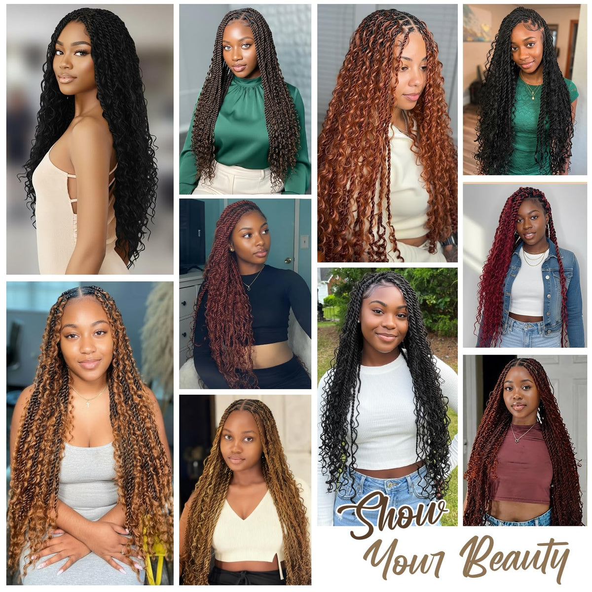 Boho lsland Twist Crochet Hair 24 Inch 8 Packs Natural Black Pre-Looped Senegalese Twist Crochet Braids with Curly Ends Synthetic Goddess Twist Crochet Hair for Black Women（1B 24 INCH）