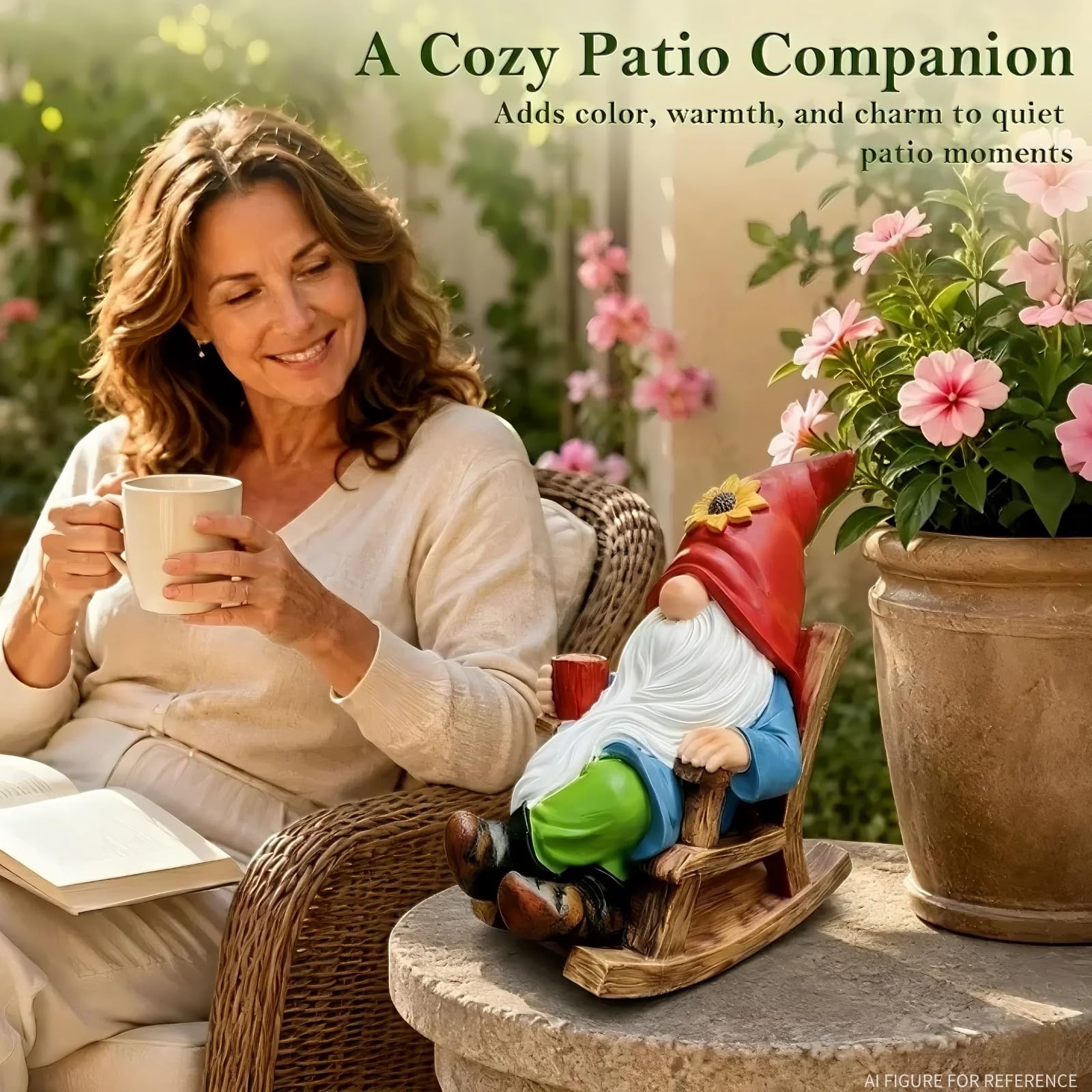Somdzono Garden Gnomes Outdoor, Funny Coffee-Drinking Gnome Statue for Yard Lawn Decor, Gifts for Mom Grandma Women