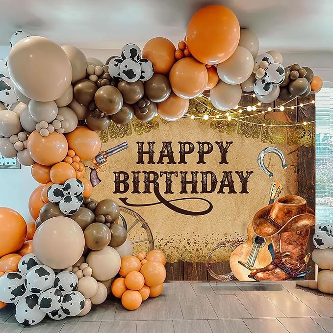 Mocsicka Western Backdrop Western Party Decorations Wild West Rodeo Cowboy Background Brown for Boys Birthday Party Supplies Banner for Photography (7x5ft (82x60 inch))
