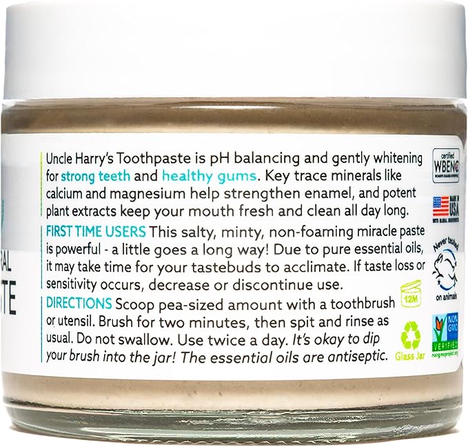 Uncle Harry's Spearmint Remineralizing Toothpaste | Natural Whitening Tooth Paste Freshens Breath & Promotes Enamel | Vegan Fluoride Free Toothpaste (2 Pack)