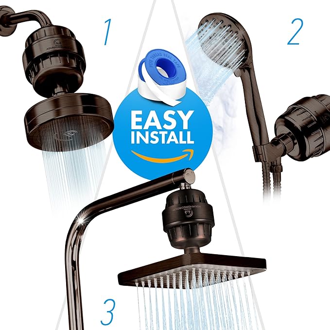 AquaHomeGroup 20 Stage Shower Head Filter with Vitamin C E A for Hard Water - High Output Filters to Remove Chlorine and Fluoride - 2 Cartridges Included - Consistent Flow Showerhead Filter