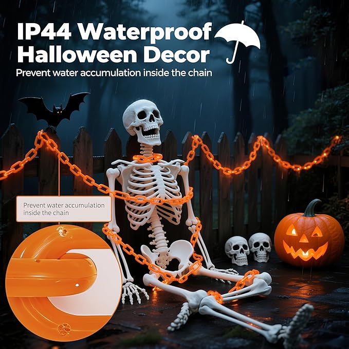 Halloween string lights,Hopolon 13.7Ft 175LED Halloween Decorations Chain Lights Outdoor/Indoor Plastic Orange Light Battery USB with Waterproof, 8Modes&Timer for Home Garden Patio Porch Spooky Decor